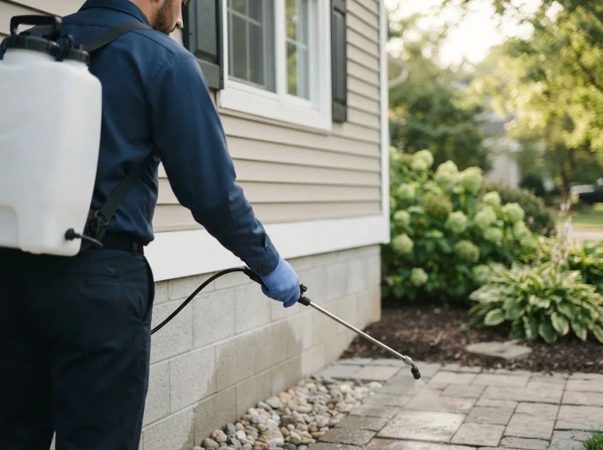 Pest control technician inspecting a home in Loman, MN